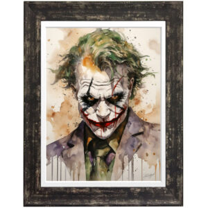 A watercolour portrait of the Joker